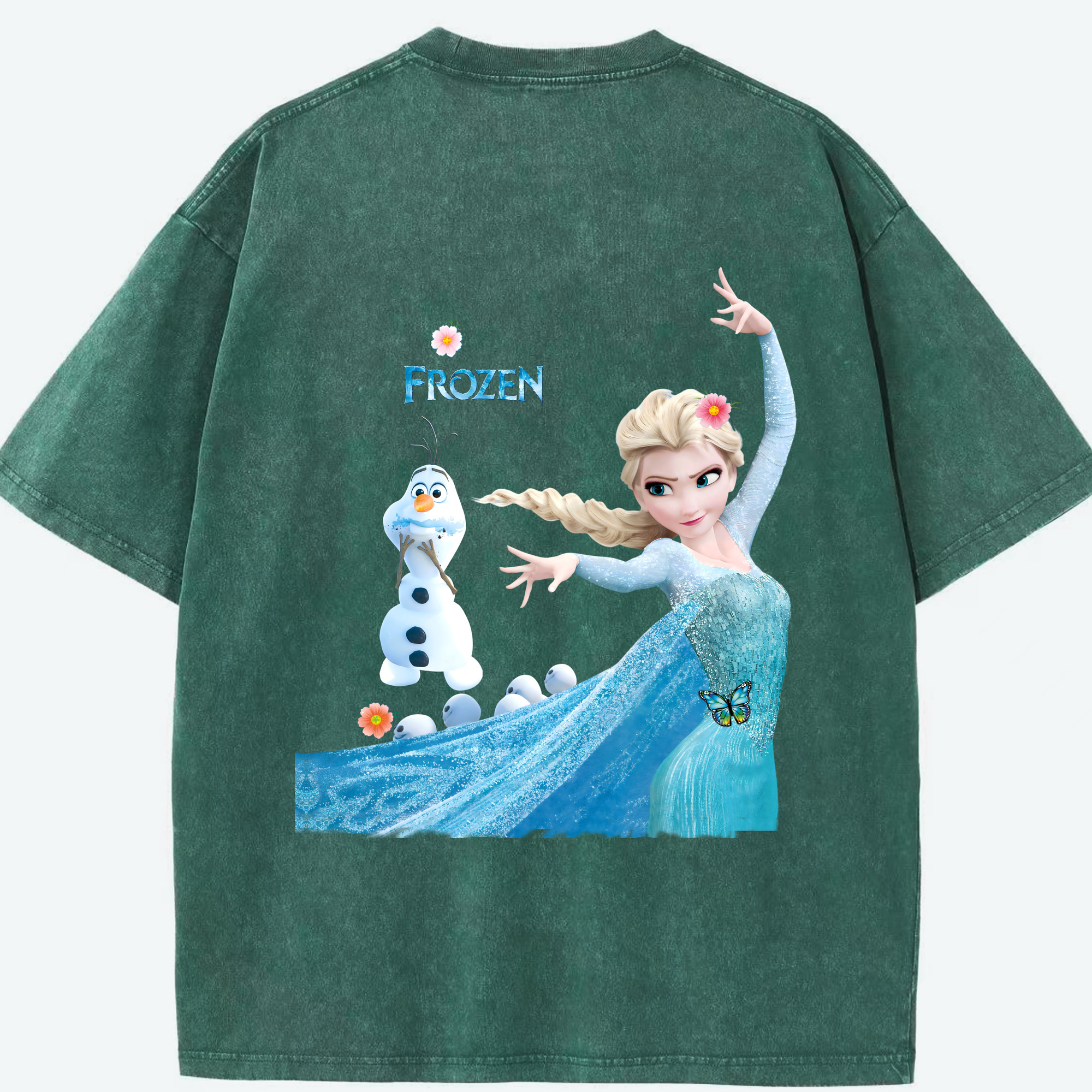 （画像用） アナと雪の女王 アンナ エルサ Frozen Anna Elsa 綿100% ヴィンテージ風 半袖Tシャツ（背面プリント）